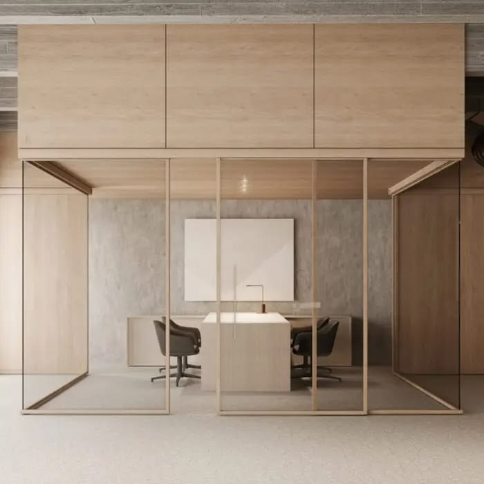 Sistema de guías para puertas correderas de cristal Klein en divisorias de oficina distribuido por ADR España.